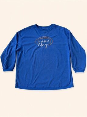 Game Day Football Graphic Ribbed Long Sleeve Top Blue 3XL Plus Size